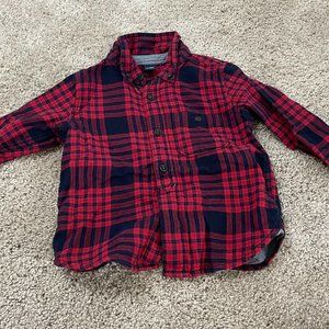 Red and Blue Plaid Baby Gap Long Sleeve Flannel Button Down Shirt Size 2T